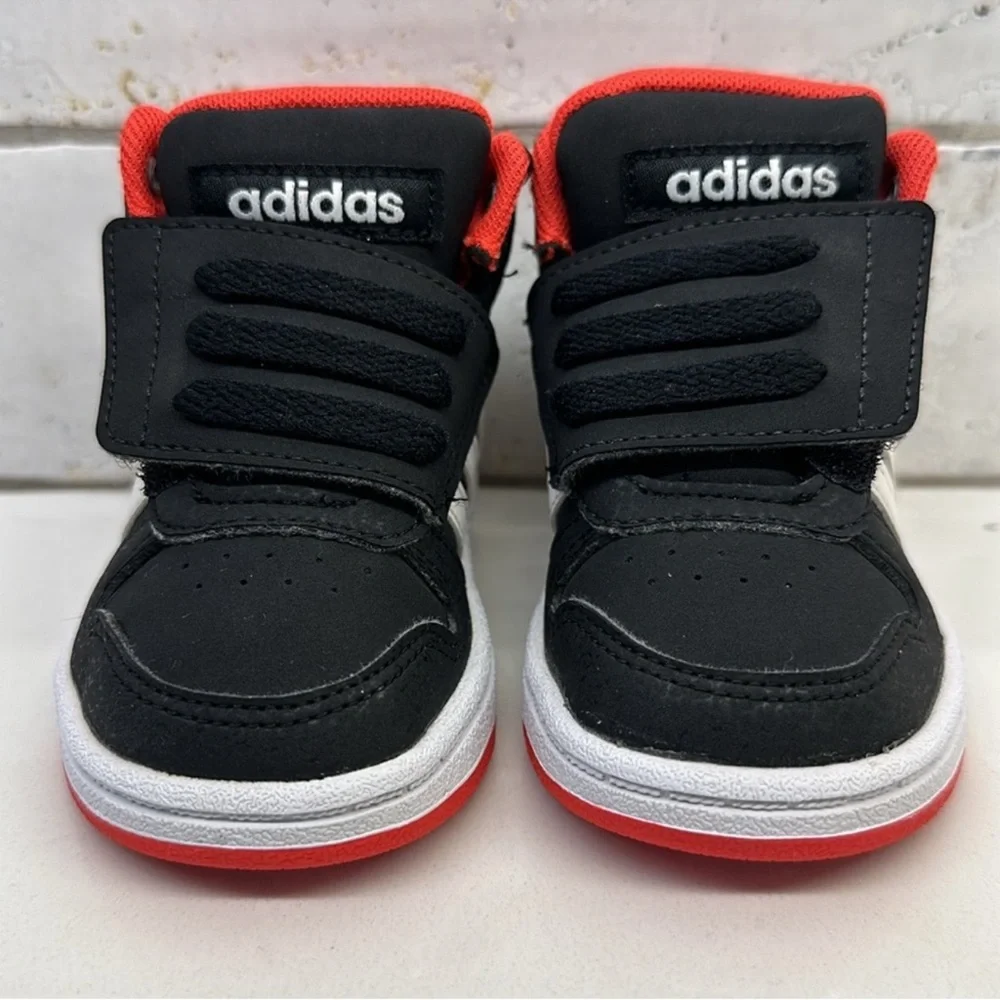 Adidas Hoops Mid 2.0 Toddler Shoes Size 3K Black White Red Velcro Sneakers